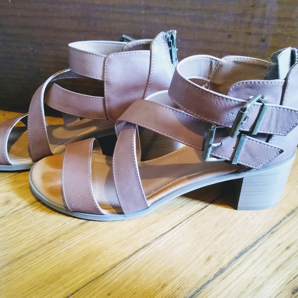 Brown heeled sandals